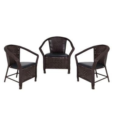 Imagem de Kit 3 Poltrona Navegantes Fibra Sintética Tabaco Com Preto