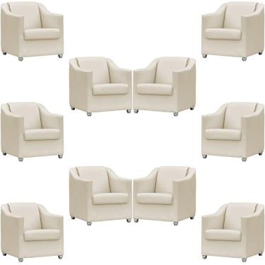 Imagem de Kit 10 Poltronas Mila Corino Cores Pé De Plástico Cromado - Bege Corino