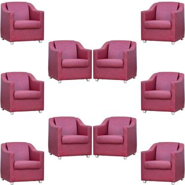 Imagem de Kit 10 Poltronas Mila Corino Cores Pé De Plástico Cromado - Bordô Corino