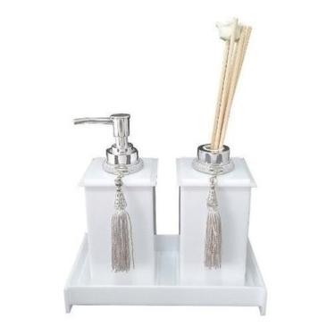 Imagem de Kit Potes Em Acrílico Para Banheiro 3 Pçs Luxo K15br1 Branco - Decor