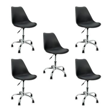 Imagem de Kit 5 Cadeiras Leda Office Luisa Saarinen Estofada Base Giratória Cromada - Preta