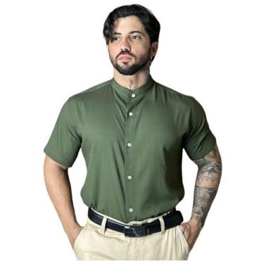 Imagem de Camisa Social Botão Masculina Moda Praia Gola Padre Manga Curta - Volg