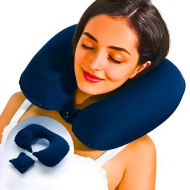 Imagem de Travesseiro Almofada de Pescoço Inflável e Portátil - AZUL E - Genéric