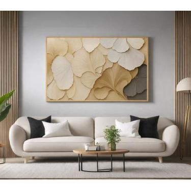 Imagem de Quadros Decorativos com Moldura Folhagem Bege para Sala Quarto e Escri