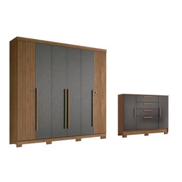 Imagem de Quarto Completo Modu 2 Peças (1GuardaRoupa+1Cômoda) QC369 Jatobá/Grafite - Santos Andirá