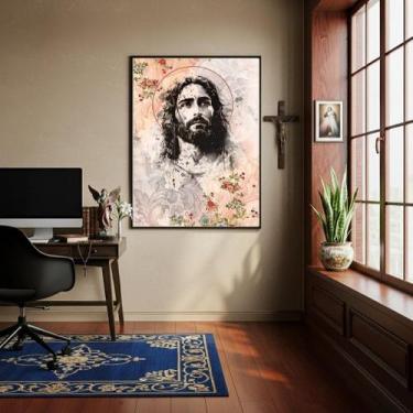 Imagem de Quadro Decorativo Jesus Cristo Flores - 70X50Cm - Quadros On-Line