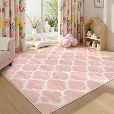 Imagem de Tapete Lahome para Quarto Infantil 152x213 cm Rosa Lavável de Pelo Bai