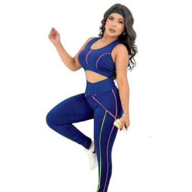 Imagem de Conjunto Fitness Academia Feminino Legging e Top Cor:Azul MarinhoTaman