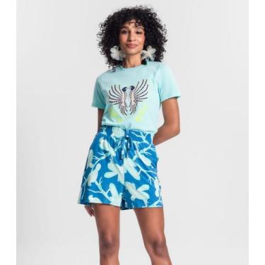 Imagem de Shorts Feminino Estampa De Pássaros Rovitex Azul, P, Azul