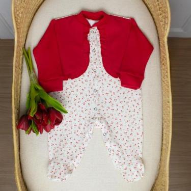 Imagem de Macacão para bebê menina vermelho lari babadinhos floral feminino - FL