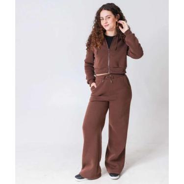 Imagem de Calça Moletom Wide Leg Feminina Marisa Marrom-49909, Marrom, GG