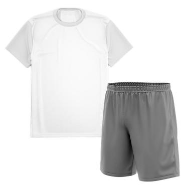 Imagem de Kit Calção Short Futebol Basquete Cinza + Camiseta Manga Curta Masculina-Masculino