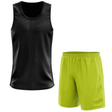 Imagem de Kit Calção Short Futebol Basquete Amarelo + Regata Masculina Lisa Básica Dry-Masculino