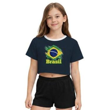 Imagem de Camiseta Cropped Adulto Look Jeans Bandeira Brasil - M - AZUL-Feminino