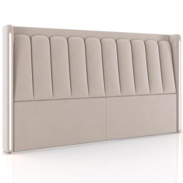 Imagem de Cabeceira Cama Box Casal Estofada com LED 140cm Moan P05 Veludo Bege -