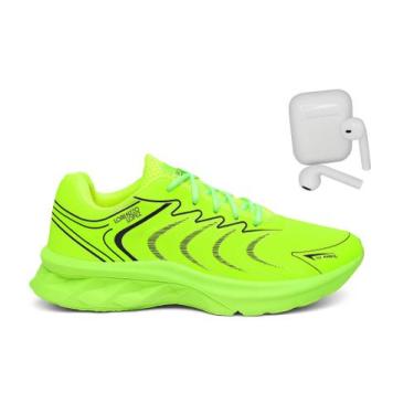 Imagem de Kit Tênis Verde Masculino Esportivo Corrida Academia + Fone - LL, Verd