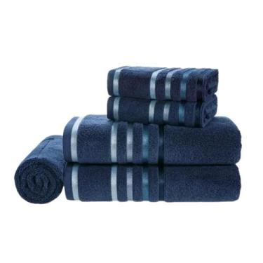 Imagem de Jogo Toalhas de Banhão 5 peças Lumina Unika Karsten Azul Naval Fio Pen