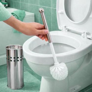 Imagem de Kit Escova Sanitária Inox Suporte Higienizar Vaso Banheiro Limpeza Suj