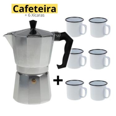 Imagem de Kit Cafeteira Italiana Moka Premium + 6x Canecas Retro 350ml - Art Hou
