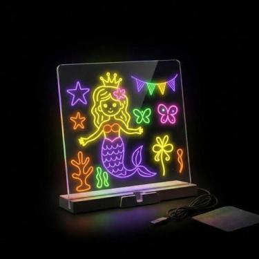 Imagem de Lousa Led Luminária Infantil Luz Mágica Desenho Quadro Usb Branco - Pe