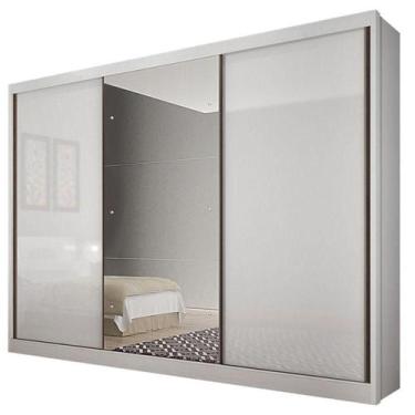 Imagem de Guarda Roupa Casal Duna 3 Portas 8 Gavetas Neve Com Espelho - Novo Hor