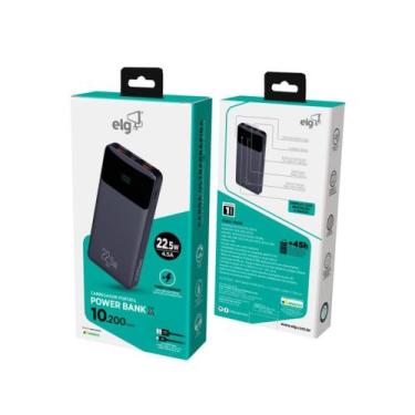 Imagem de Power Bank, ELG, 10200mAh, Display Indicador, Preto, 3 Saídas USB-C e 