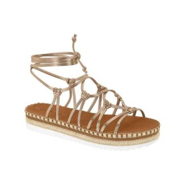 Imagem de Sandália De Amarração Fem. Flatform Premium Moleca 5447519, Ouro rosad