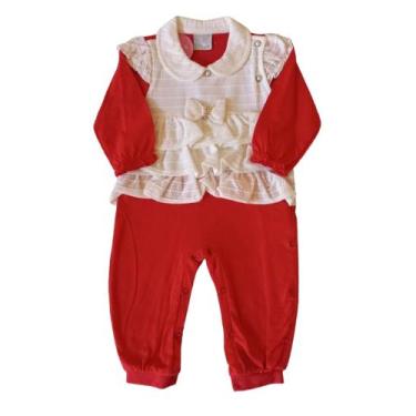 Imagem de Macacão Bebê Feminino Longo sem Pezinho Laços Miniclô, Vermelho, M
