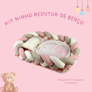 Imagem de Ninho Trança com Mosquiteiro Travesseiro 100% Algodão Rosê - marybaby