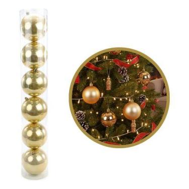 Imagem de Kit 5 Bolas Bolinhas Dourado 8cm Decoração Natal Enfeite Dourado Liso