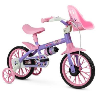 Imagem de Bicicleta Infantil ARO 12 Minnie com Cestinha, Cadeirinha e Garrafinha