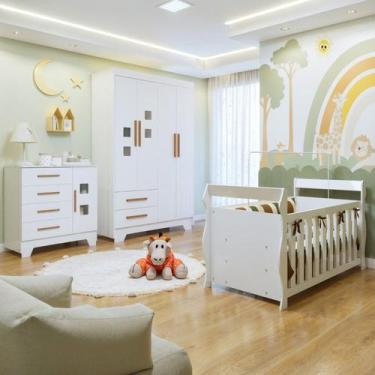 Imagem de Quarto de Bebê Completo com Guarda-Roupa, Berço e Cômoda Sonho Branco 