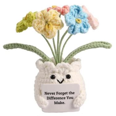 Imagem de Planta en maceta de flor de nomeolvides tejida a crochet YOOJEE