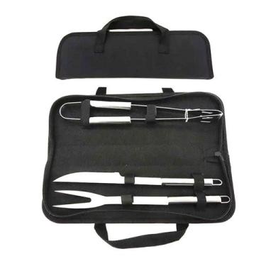 Imagem de Kit Churrasco 3 Peças Aço Inox com Alça - Genérica