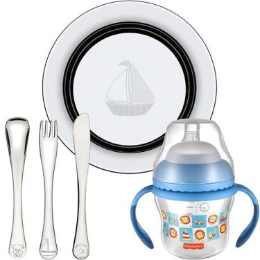 Imagem de Prato Talher Infantil Aço Tramontina Copo Transição Fisher