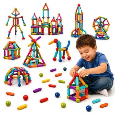 Imagem de MUITA DIVERSÃO - Blocos de Montar Magnéticos - 103 Peças - Estimule a Criatividade, Coordenação Motora e Educação STEM – Um Brinquedo Educativo infantil que Une Diversão e Desenvolvimento