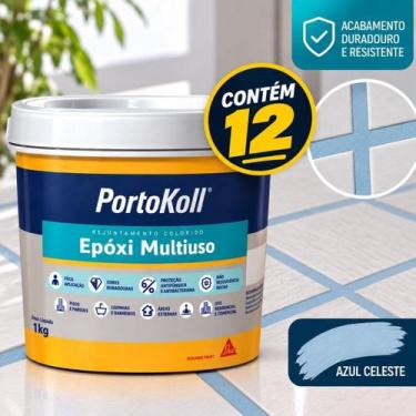 Imagem de Kit 12 Rejunte Multiuso Epóxi Azul Celeste Porto Koll 1KG - PortoKoll,