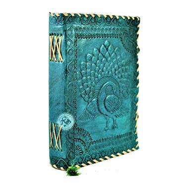 Imagem de Pavão de dança celta em relevo de couro feito à mão vintage premium. Notebook Sketchbook Spells Livro de Viagem Diário Presente Homem Mulher 20,32 x 15,24 cm Turquesa