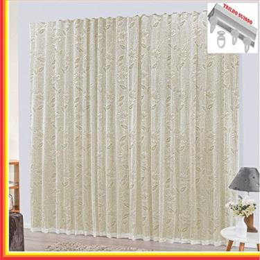 Imagem de Cortina Charme em Renda com Voal 2,00 x 1,70 Para Trilho Suisso - Palha