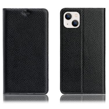 Imagem de LAHappyL Capa carteira para iPhone 13 Pro Max/13 Pro/13/13 Mini capa protetora de couro legítimo com suporte para cartão e absorção magnética oculta, preta, 13 mini 5,4 polegadas