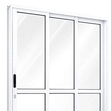 Imagem de Porta de Correr Lateral Alumínio Branco 3 Folhas Riobras Alumínio Ullian Esquadrias Metálicas 213cmx150cm Branco