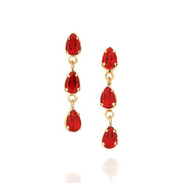 Imagem de Brinco Rommanel Banhado Ouro Com Cristais Vermelhos 526745