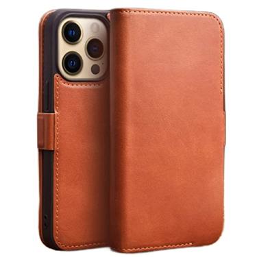 Imagem de LAHappyL Capa carteira para iPhone 13 Pro Max/13 Pro/13/13 Mini, capa flip de couro legítimo feita à mão com suporte para dinheiro, fecho magnético, marrom, 13 de 6,1 polegadas