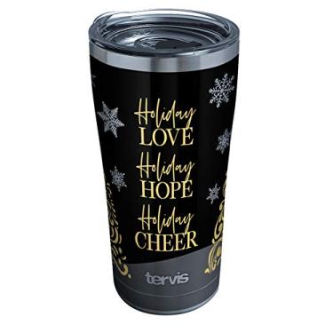 Imagem de Tervis Copo térmico de parede tripla Golden Holiday Christmas mantém as bebidas frias e quentes, 590 ml Legacy, aço inoxidável