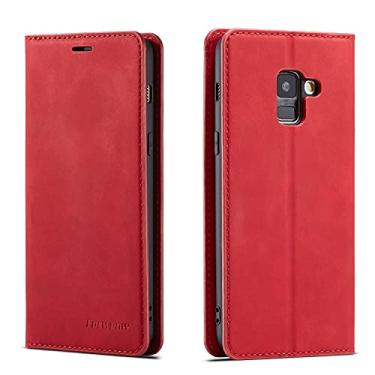 Imagem de Capa para celular multifuncional de couro legítimo carteira para Samsung Galaxy A8 2018/A530,2 em 1 capa carteira magnética flip, capa inferior de TPU com compartimentos para cartões (cor: VERMELHO)