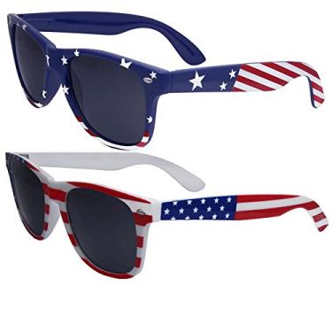 Imagem de grinderPUNCH 2 pares de óculos de sol com bandeira americana clássica patriota dos EUA, Vermelho, branco e azul.