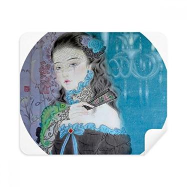 Imagem de Pano de limpeza de tela azul clássico menina estilo chinês aquarela 2 peças tecido de camurça