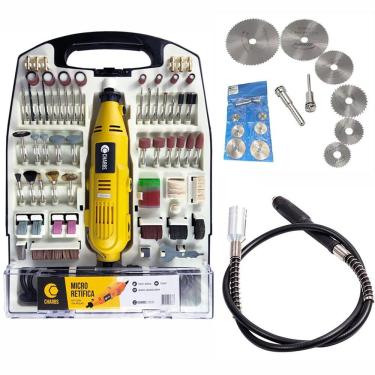 Imagem de Micro Retífica com 234 Acessórios + Chicote + Jogo de Serra 220V