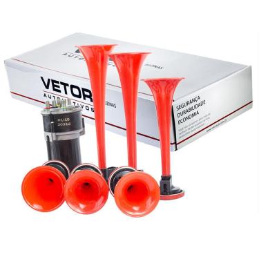 Imagem de Buzinas Eletropneumática Musical 6 Cornetas Vermelhas 12v