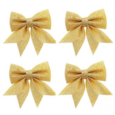 Imagem de Kit Laço Glitter Dourado Natal 13cm 4 Unidades - Magizi